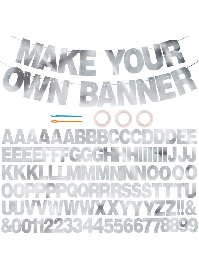 BEISHIDA 116 PCS A-Z DIY Letter Banner Kit Make Your Own Banner Including 111 Letters and Numbers 3 Rope and 2 Threading Device,Customized for Birthday Graduation Wedding Decor Double-sided Silver - Image 1