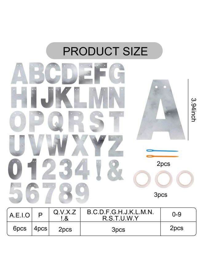 BEISHIDA 116 PCS A-Z DIY Letter Banner Kit Make Your Own Banner Including 111 Letters and Numbers 3 Rope and 2 Threading Device,Customized for Birthday Graduation Wedding Decor Double-sided Silver - Image 3