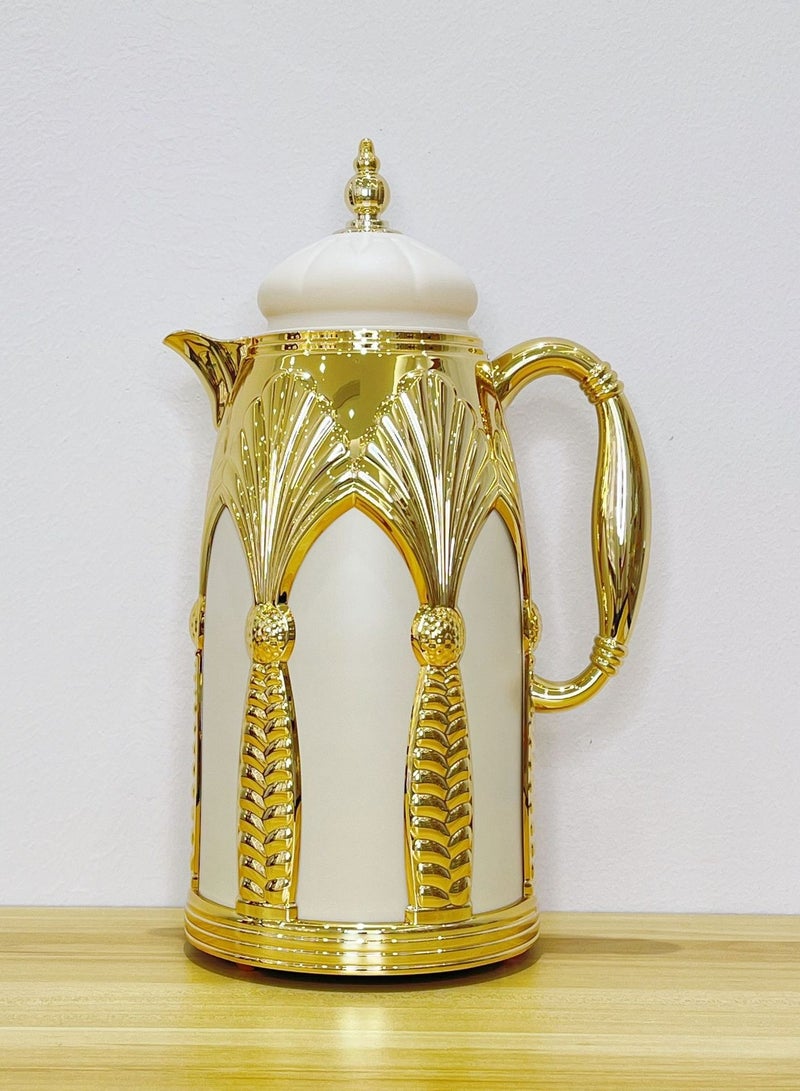 دامال ترمس قهوة وشاي أرابيكا، ترمس شاي وقهوة أرابيكا، سعة كبيرة مانعة للتسرب 1000 مل، أبيض + ذهبي - Image 4