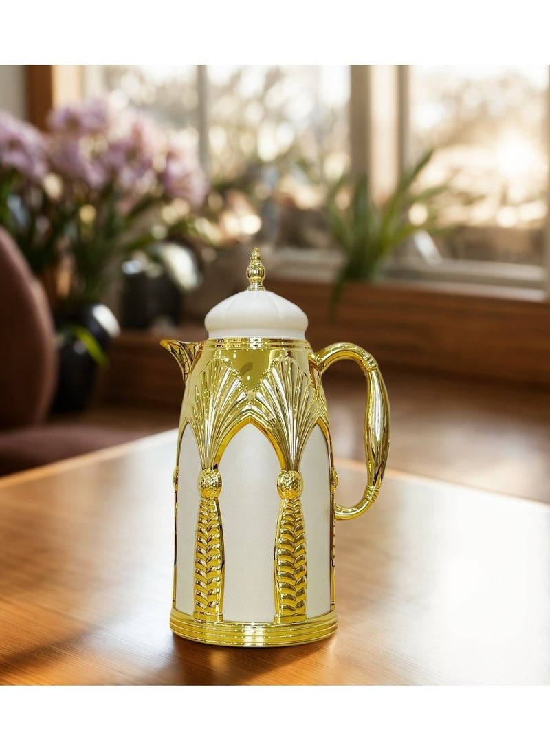 دامال ترمس قهوة وشاي أرابيكا، ترمس شاي وقهوة أرابيكا، سعة كبيرة مانعة للتسرب 1000 مل، أبيض + ذهبي - Image 3