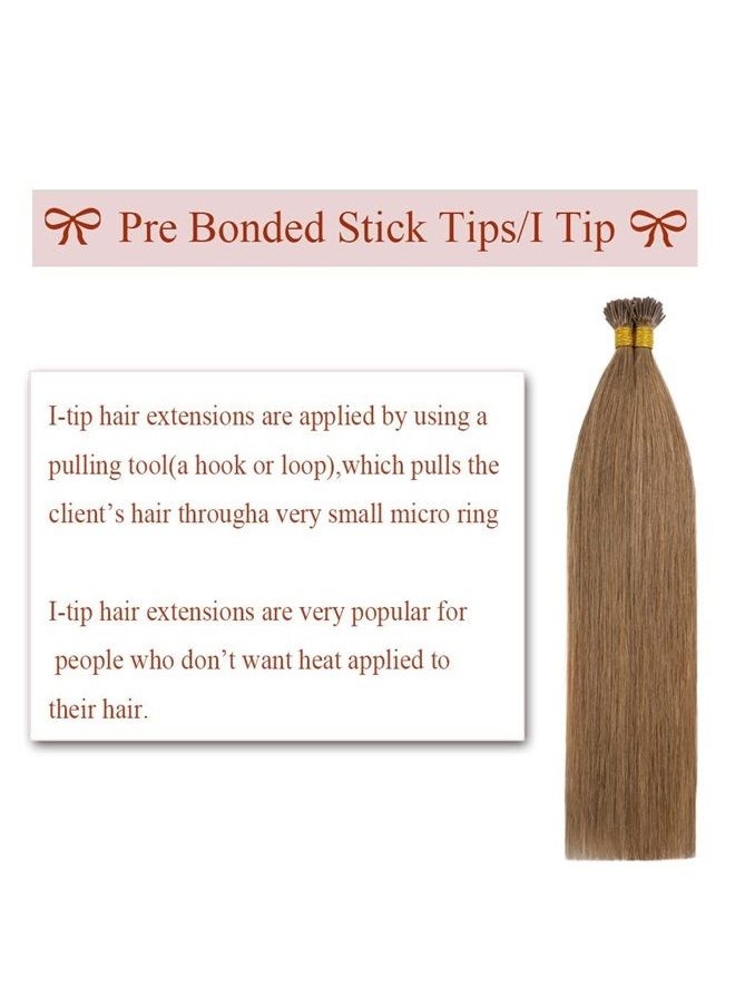 Rich Choices - 100 Strands/Pack I Tip Remy Human Hair Extensions Pre Bonded Keratin Stick In Hair Extensions Cold Fusion Hair Piece For Women Long Straight #12 Golden Brown 16'' 50g - Image 1