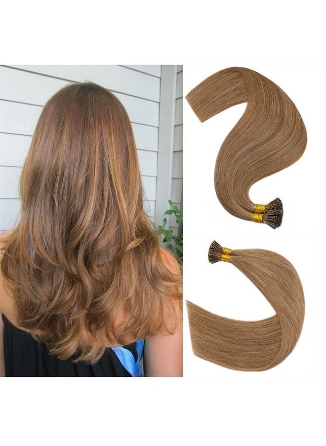 Rich Choices - 100 Strands/Pack I Tip Remy Human Hair Extensions Pre Bonded Keratin Stick In Hair Extensions Cold Fusion Hair Piece For Women Long Straight #12 Golden Brown 16'' 50g - Image 1