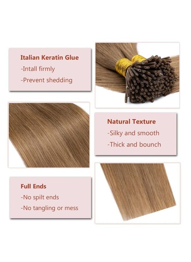 Rich Choices - 100 Strands/Pack I Tip Remy Human Hair Extensions Pre Bonded Keratin Stick In Hair Extensions Cold Fusion Hair Piece For Women Long Straight #12 Golden Brown 16'' 50g - Image 1