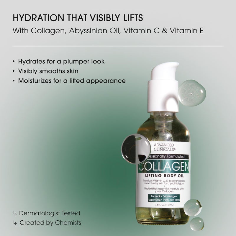 Advanced Clinicals Collagen Body Oil + Vitamin C Brightening Body Oil Moisturizer 2pc Skincare Set - Nourishing, Brightening, & Firming Massage Oil To Improve Look Of Crepe Skin + Dark Spots, 2PC Set - Image 2