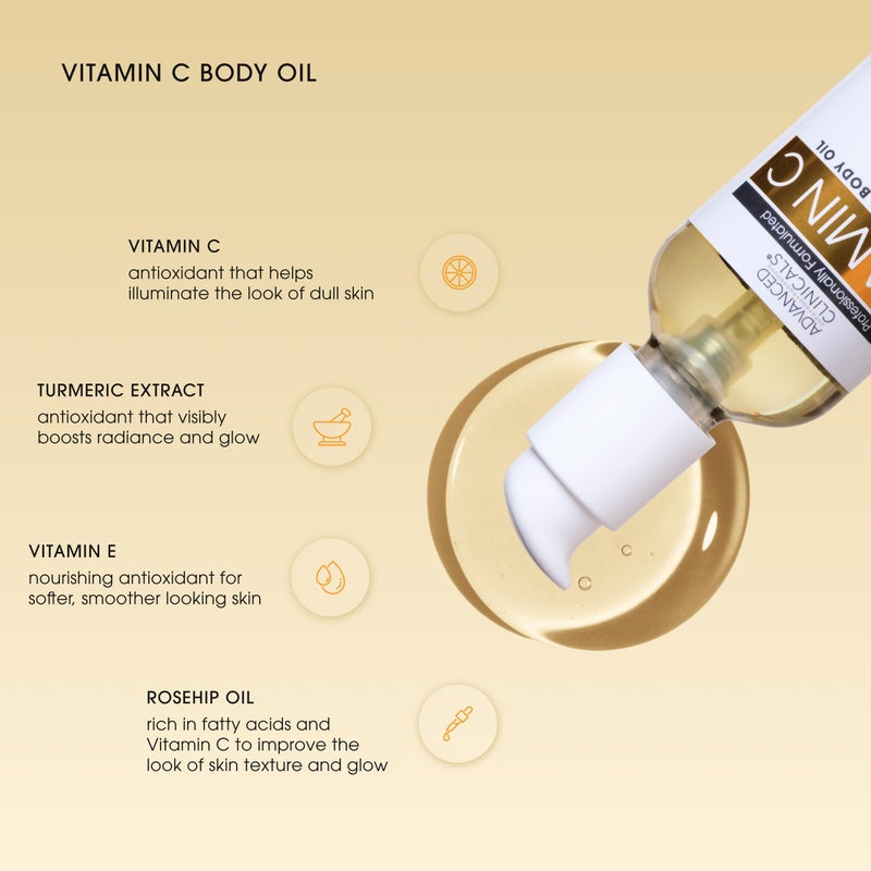 Advanced Clinicals Collagen Body Oil + Vitamin C Brightening Body Oil Moisturizer 2pc Skincare Set - Nourishing, Brightening, & Firming Massage Oil To Improve Look Of Crepe Skin + Dark Spots, 2PC Set - Image 4