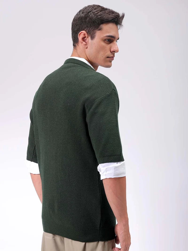 The Indian Garage Co Men Relaxed Fit Textured Crew Neck Sweater