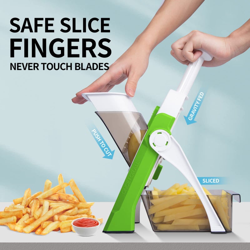 QYKIC Safe Mandoline Slicer 5 in 1 Vegetable Chopper Food Potato Cutter, Strips Julienne Dicer Adjustable Thickness 0.1-8 mm Kitchen Chopping Artifact Fast Meal Prep - Image 2