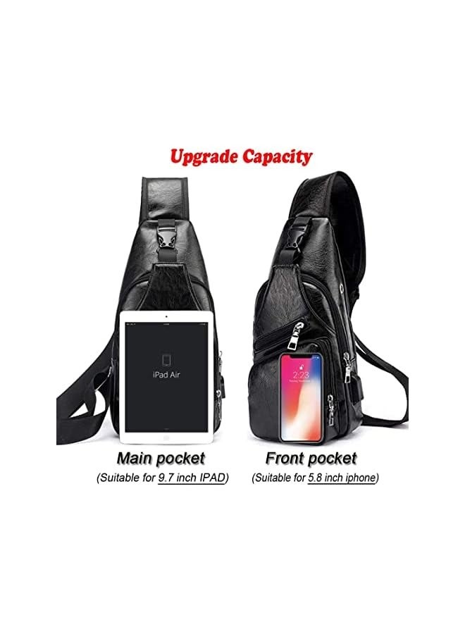 Raxoom Men's Leather Sling Bag,Chest Bags Shoulder Backpack for Mens/Women Anti-Theft Sling Shoulder Multifunctional Lightweight Crossbody Bag with USB Charging Port for Business Casual Travel Sport - Image 4