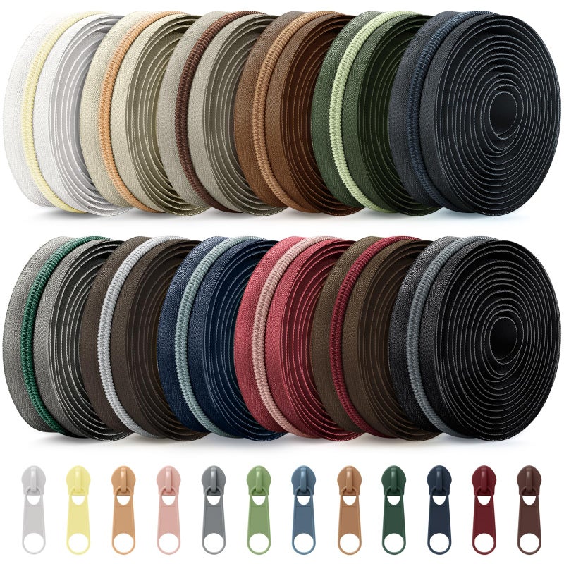 Solsew 12 Pcs 36 Yards Colourful Zippers for Sewing #5 Nylon Contrasting Colors Assorted Zipper by The Yard with 120 Sliders for Women Men DIY Tailor Bag Garment Crafts Supplies(Dark Color) - Image 1