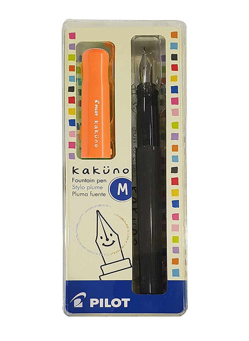 PILOT Kakuno Fountain Pen Orange Body With One Ink Cartridge Medium Tip  - Image 1