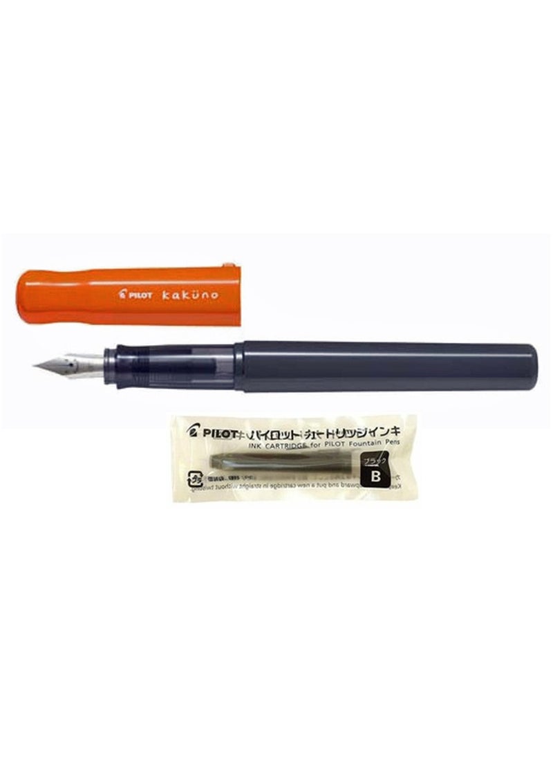 PILOT Kakuno Fountain Pen Orange Body With One Ink Cartridge Medium Tip  - Image 2