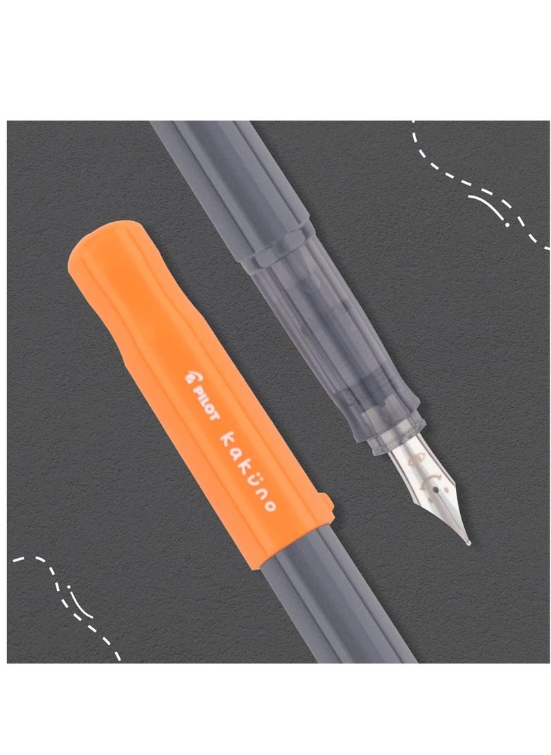 PILOT Kakuno Fountain Pen Orange Body With One Ink Cartridge Medium Tip  - Image 3