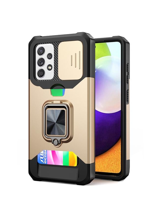 اس-توب جراب لهاتف Samsung Galaxy A52 بتصميم غطاء كاميرا منزلق مصنوع من مادة PC + TPU مقاوم للصدمات مع حامل حلقي وفتحة بطاقة - Image 1