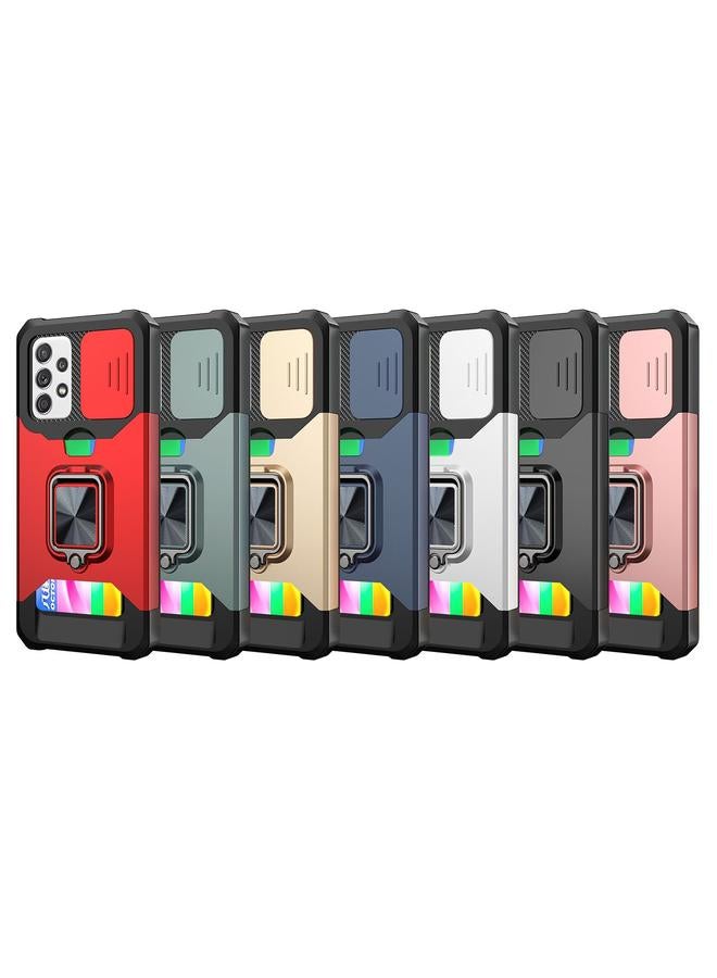اس-توب جراب لهاتف Samsung Galaxy A52 بتصميم غطاء كاميرا منزلق مصنوع من مادة PC + TPU مقاوم للصدمات مع حامل حلقي وفتحة بطاقة - Image 2
