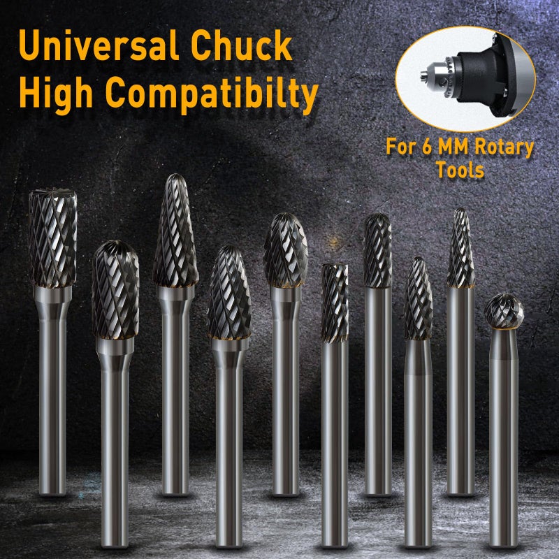 FOTYBEI 10 Pcs Carbide Burr Set 1/4 Shank w/Big Beech Holder Die Grinder Bits Drill Bits Grinding Bits for Metal Rotary Tool Attachment Accessories Rasp Weld Wood Stone for Milwaukee Dewalt - Image 3