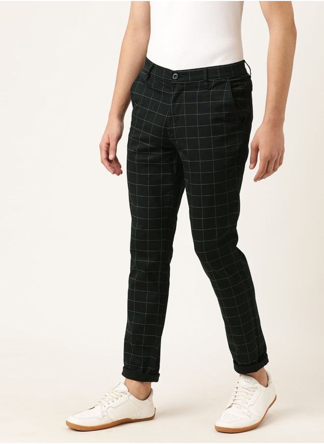 The Indian Garage Co Men Slim Fit Checked Mid-Rise Chinos  - Image 3