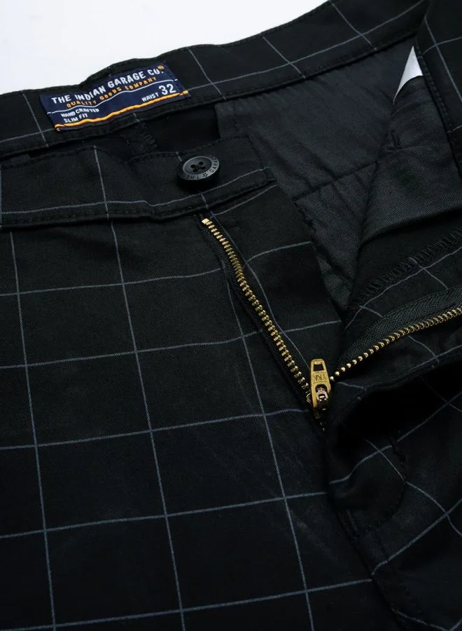 The Indian Garage Co Men Slim Fit Checked Mid-Rise Chinos