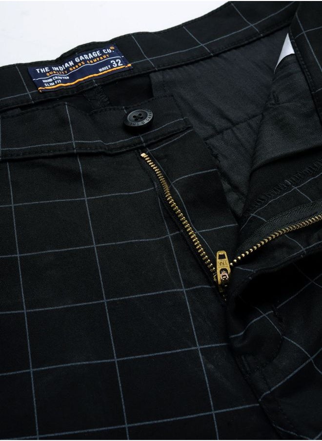 The Indian Garage Co Men Slim Fit Checked Mid-Rise Chinos  - Image 4