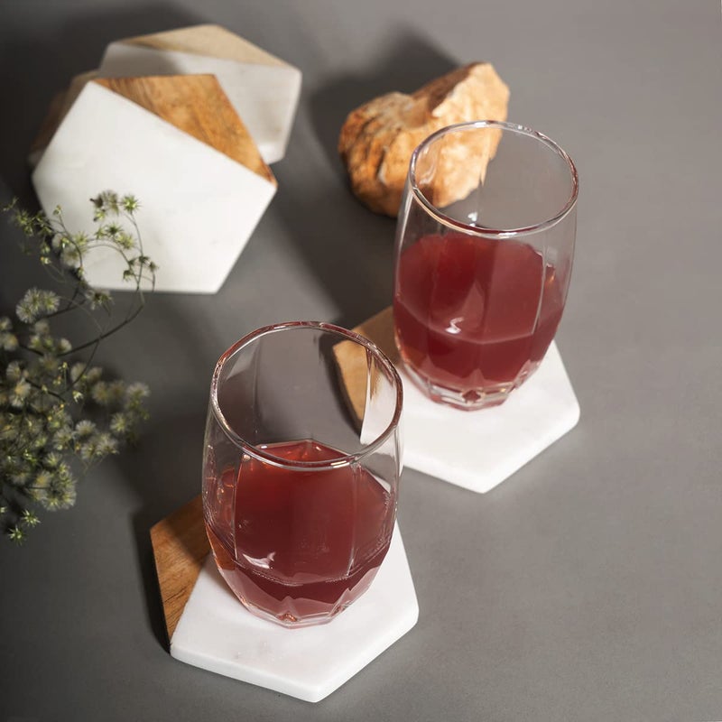 GoCraft Marble & Wood Coasters | الوقايات الرخامية الهندسية المصنوعة يدويًا مع خشب المانجو لمشروبات المشروبات الخاصة بك ونظارات النبيذ/البار (مجموعة من 6) - Image 5