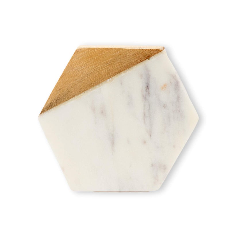 GoCraft Marble & Wood Coasters | الوقايات الرخامية الهندسية المصنوعة يدويًا مع خشب المانجو لمشروبات المشروبات الخاصة بك ونظارات النبيذ/البار (مجموعة من 6) - Image 2