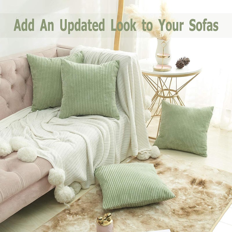 Guffaw CorduroyStrippedLuxury Cushion Covers Large Size 20X20 Inches Sage Green 2 240 TC - Image 5