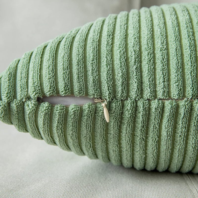 Guffaw CorduroyStrippedLuxury Cushion Covers Large Size 20X20 Inches Sage Green 2 240 TC - Image 2