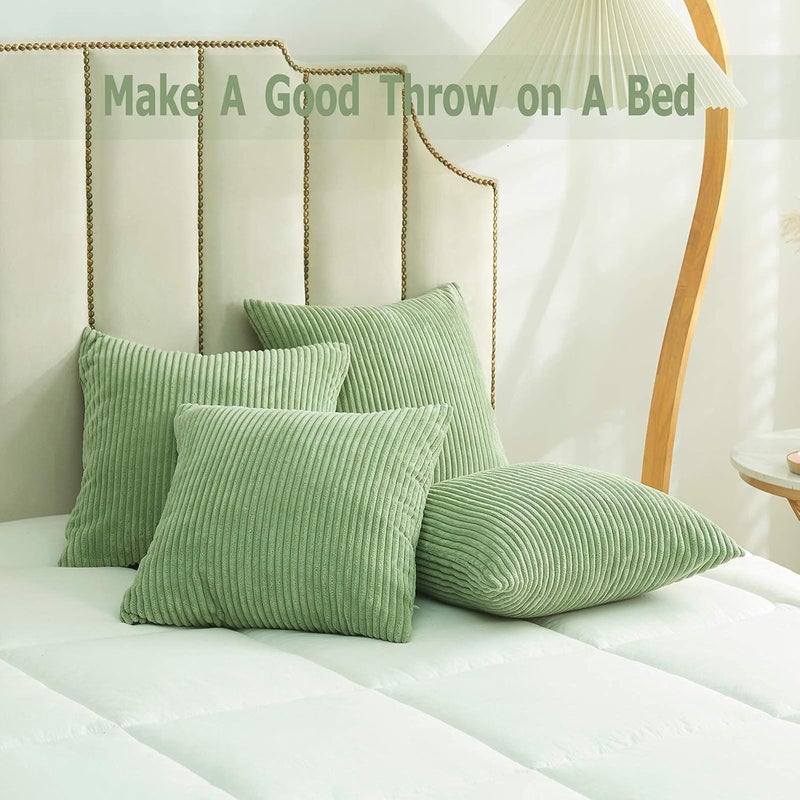 Guffaw CorduroyStrippedLuxury Cushion Covers Large Size 20X20 Inches Sage Green 2 240 TC - Image 3