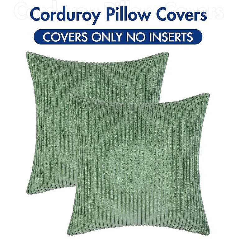 Guffaw CorduroyStrippedLuxury Cushion Covers Large Size 20X20 Inches Sage Green 2 240 TC - Image 4