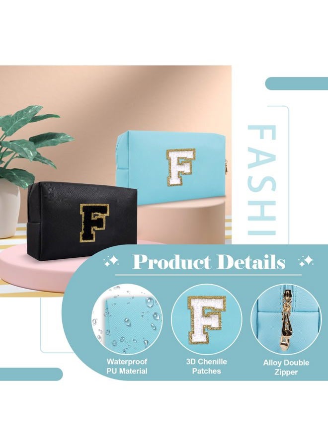 ChaoGreat Small Personalized Initial A-Z Preppy Patch Makeup Bag,PU Chenille Letter Travel Cosmetic Pouch with Zipper,Blue Cute Toiletry Bag,Gift Ideal for Teen Girls Women Teacher Bridesmaid,Letter F - Image 3
