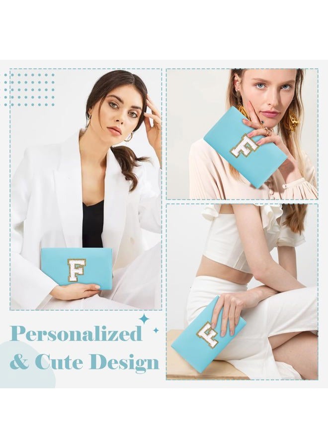 ChaoGreat Small Personalized Initial A-Z Preppy Patch Makeup Bag,PU Chenille Letter Travel Cosmetic Pouch with Zipper,Blue Cute Toiletry Bag,Gift Ideal for Teen Girls Women Teacher Bridesmaid,Letter F - Image 4