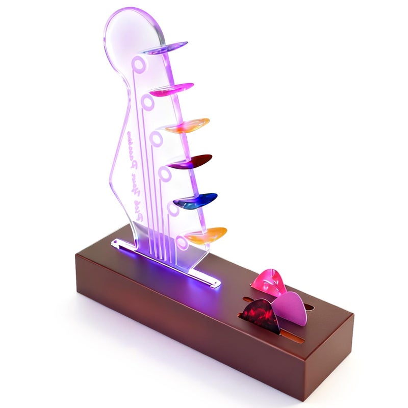 Maymalze Light Up Guitar Pick Holder,With 7-Color LED Light USB Powered Acrylic Guitar Pick Display,Guitar Accessories,Gift for Men/Musicians Guitar Lover Player(Without a Guitar Pick) - Image 1