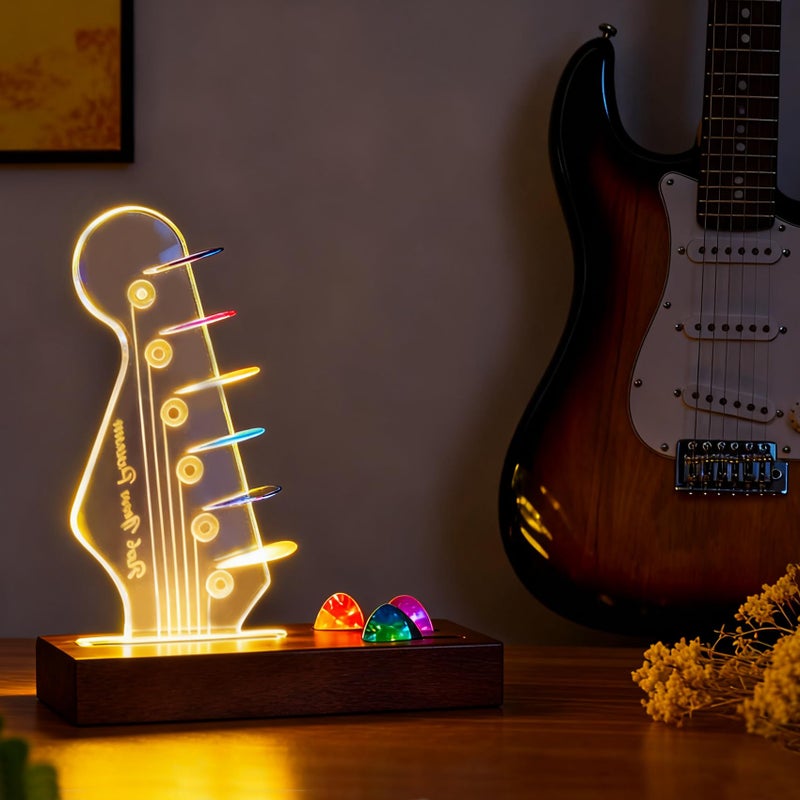Maymalze Light Up Guitar Pick Holder,With 7-Color LED Light USB Powered Acrylic Guitar Pick Display,Guitar Accessories,Gift for Men/Musicians Guitar Lover Player(Without a Guitar Pick) - Image 5