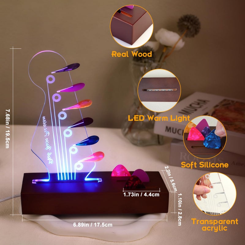 Maymalze Light Up Guitar Pick Holder,With 7-Color LED Light USB Powered Acrylic Guitar Pick Display,Guitar Accessories,Gift for Men/Musicians Guitar Lover Player(Without a Guitar Pick) - Image 2