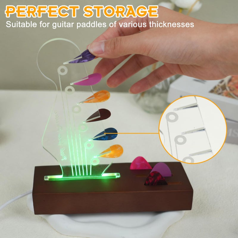 Maymalze Light Up Guitar Pick Holder,With 7-Color LED Light USB Powered Acrylic Guitar Pick Display,Guitar Accessories,Gift for Men/Musicians Guitar Lover Player(Without a Guitar Pick) - Image 4