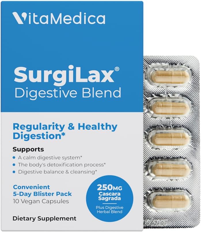VitaMedica SurgiLax Digestive Blend  AllNatural 5 Day Colon Cleanse  Detox with Cascara Sagrada Ginger  Milk Thistle for Constipation Relief Gas  Bloating  10 Vegan Capsules - Image 1