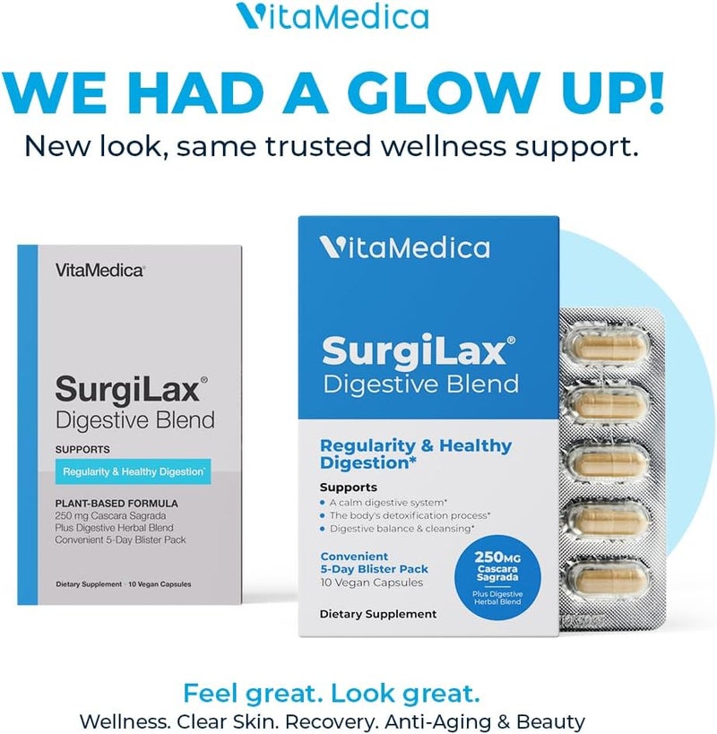 VitaMedica SurgiLax Digestive Blend  AllNatural 5 Day Colon Cleanse  Detox with Cascara Sagrada Ginger  Milk Thistle for Constipation Relief Gas  Bloating  10 Vegan Capsules - Image 2