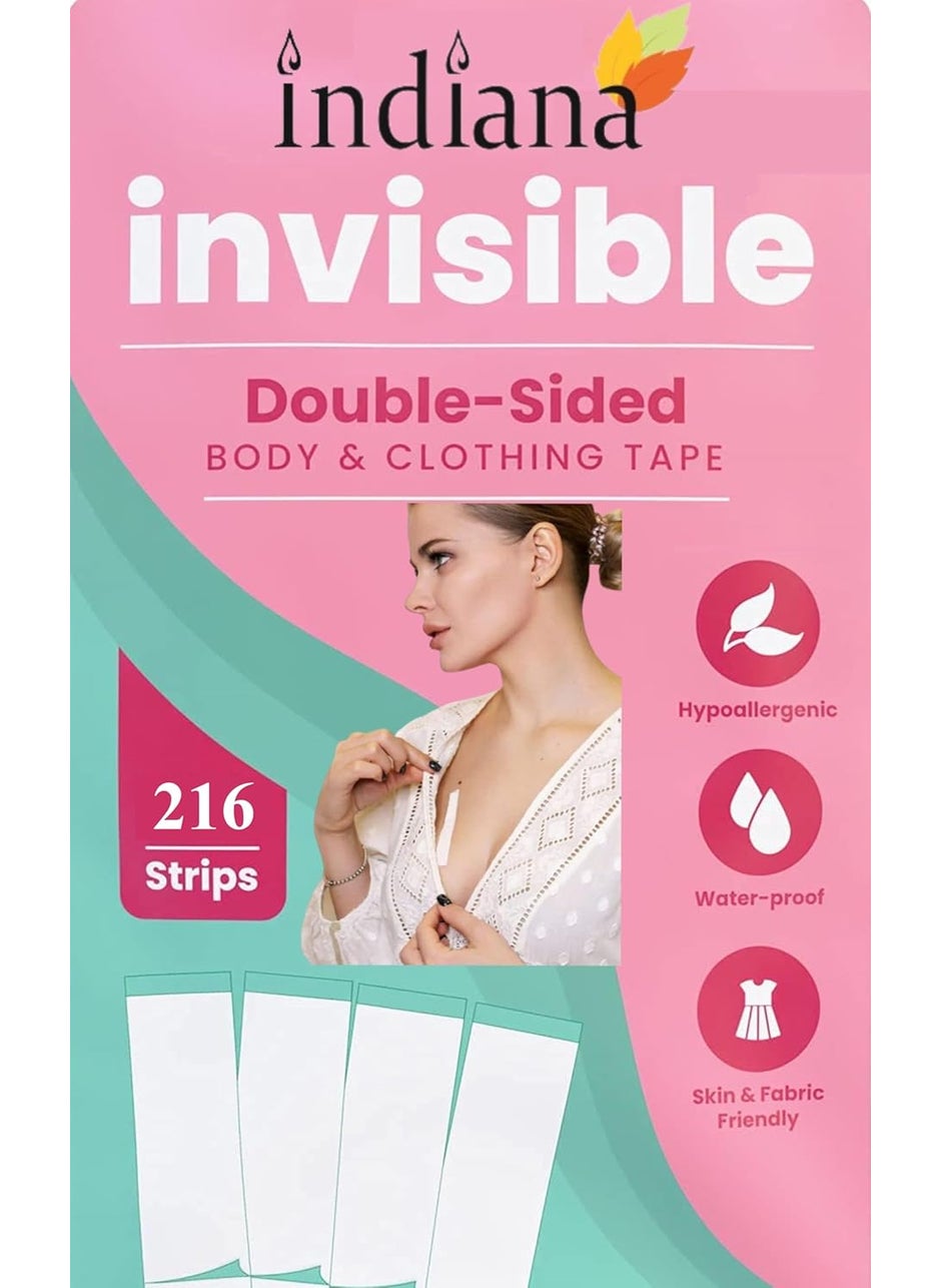 Indiana as offered by nature Indiana 216 Strips Double Sided Fashion Body Tape Clothing and Body All Day Strength Invisible Dress Tape Gentle to stick on Skin and clothes Transparent  - Image 1