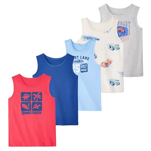Garanimals Baby Boy Car Tank Top Kids Sleeveless Muscle Tank Size 18 Months Light Grey White Blue Bright Red 5 Pack Set - Image 1