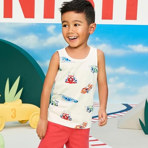 Garanimals Baby Boy Car Tank Top Kids Sleeveless Muscle Tank Size 18 Months Light Grey White Blue Bright Red 5 Pack Set - Image 3