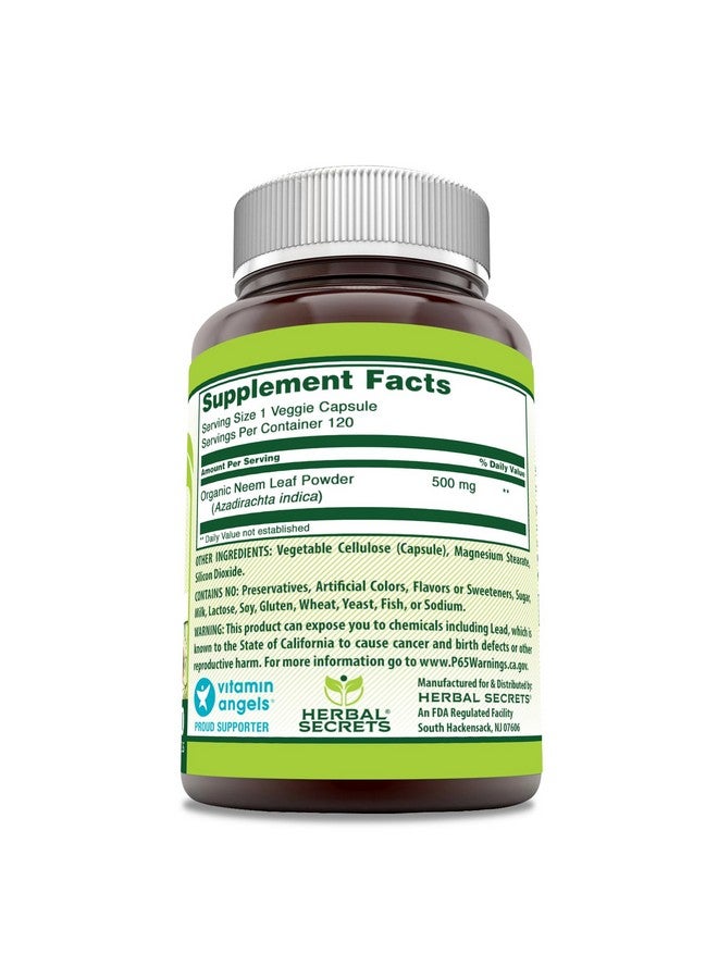 Herbal Secrets Neem Supplement | 500 Mg Per Serving | 120 Veggie Capsules | Non-GMO | Gluten Free | Made in USA - Image 2