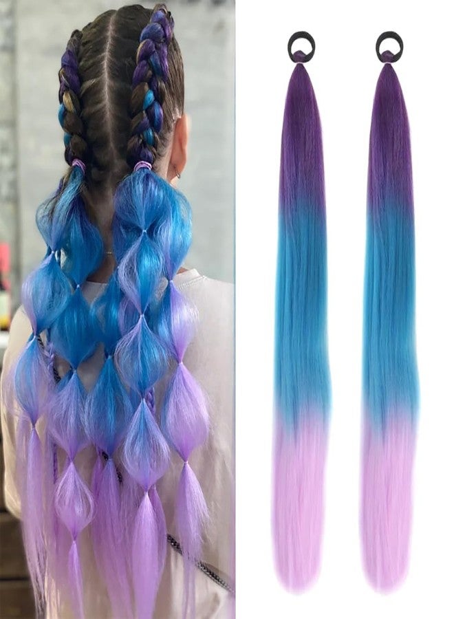 TARINI 2 Pack 26 Inch Colored Ponytail Braid Hair Extensions, Hair Wig Purple, Blue Pink Purple Gradient Synthetic Braiding Ponytail Extensions with Hair Ties, Clip in Hair Extensions - Image 1
