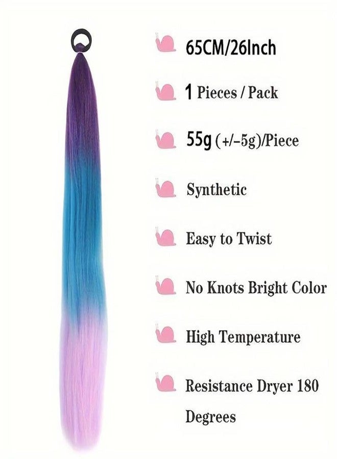 TARINI 2 Pack 26 Inch Colored Ponytail Braid Hair Extensions, Hair Wig Purple, Blue Pink Purple Gradient Synthetic Braiding Ponytail Extensions with Hair Ties, Clip in Hair Extensions - Image 2