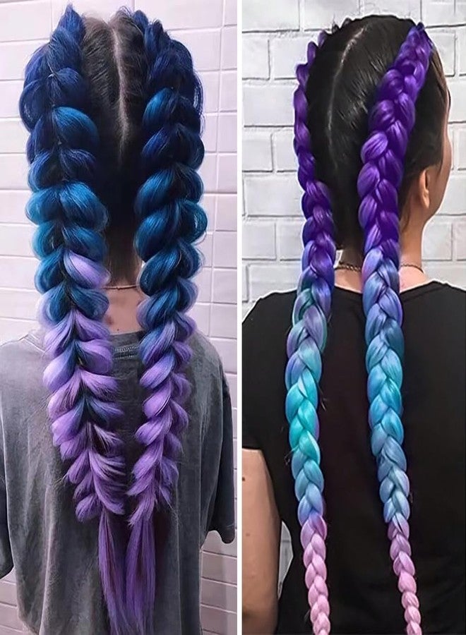 TARINI 2 Pack 26 Inch Colored Ponytail Braid Hair Extensions, Hair Wig Purple, Blue Pink Purple Gradient Synthetic Braiding Ponytail Extensions with Hair Ties, Clip in Hair Extensions - Image 4
