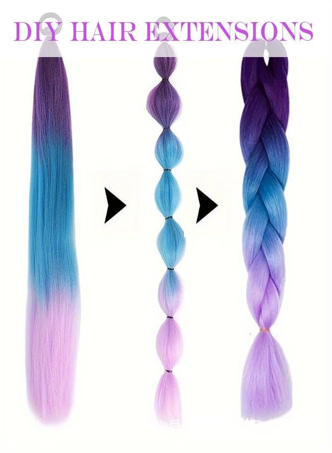 TARINI 2 Pack 26 Inch Colored Ponytail Braid Hair Extensions, Hair Wig Purple, Blue Pink Purple Gradient Synthetic Braiding Ponytail Extensions with Hair Ties, Clip in Hair Extensions - Image 3