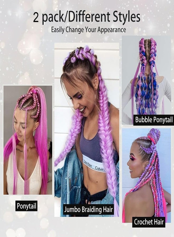 TARINI 2 Pack 26 Inch Colored Ponytail Braid Hair Extensions, Hair Wig Purple, Blue Pink Purple Gradient Synthetic Braiding Ponytail Extensions with Hair Ties, Clip in Hair Extensions - Image 5