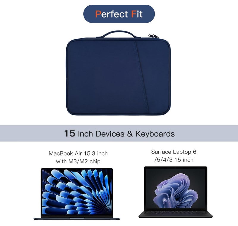 CASEDAO Laptop Carrying Sleeve Compatible with Apple MacBook Air 15 inch M5 M4 M3 M2 chip A3448 A3241 A3114 A2941 2026-2023,15" Microsoft Surface Laptop 6/5/4/3 Protective Case, Computer Traveling Bag- Blue - Image 3