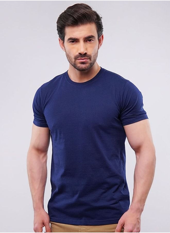 Mendeez Cotton Crew Neck T-Shirt for Men Solid Navy Blue Short Sleeve. - pzsku/ZCC6084009FBD3709E81FZ/45/_/1679916158/a8edac7e-f915-44bf-a43c-9e1976fb91e3