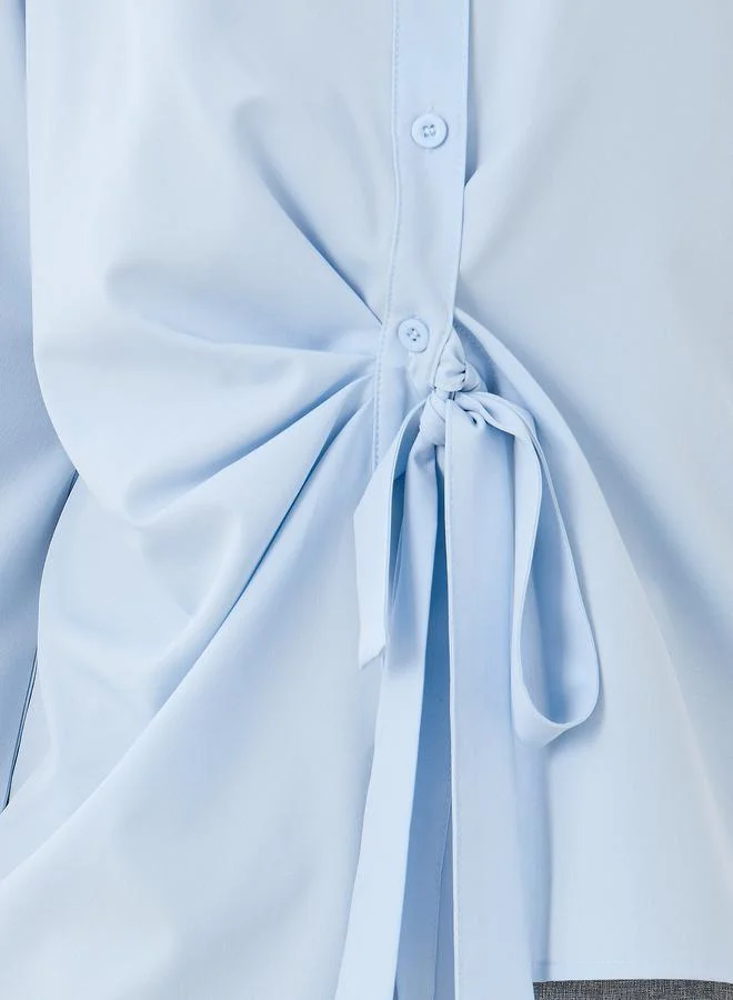 Take Two Take Two Solid Buttoned Top with Tie-Up Detail