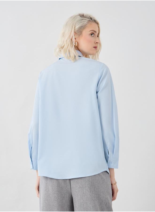 Take Two Take Two Solid Buttoned Top with Tie-Up Detail  - Image 4