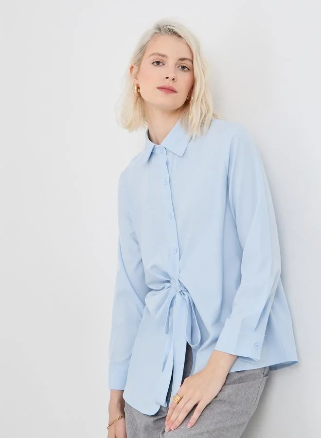 Take Two Take Two Solid Buttoned Top with Tie-Up Detail